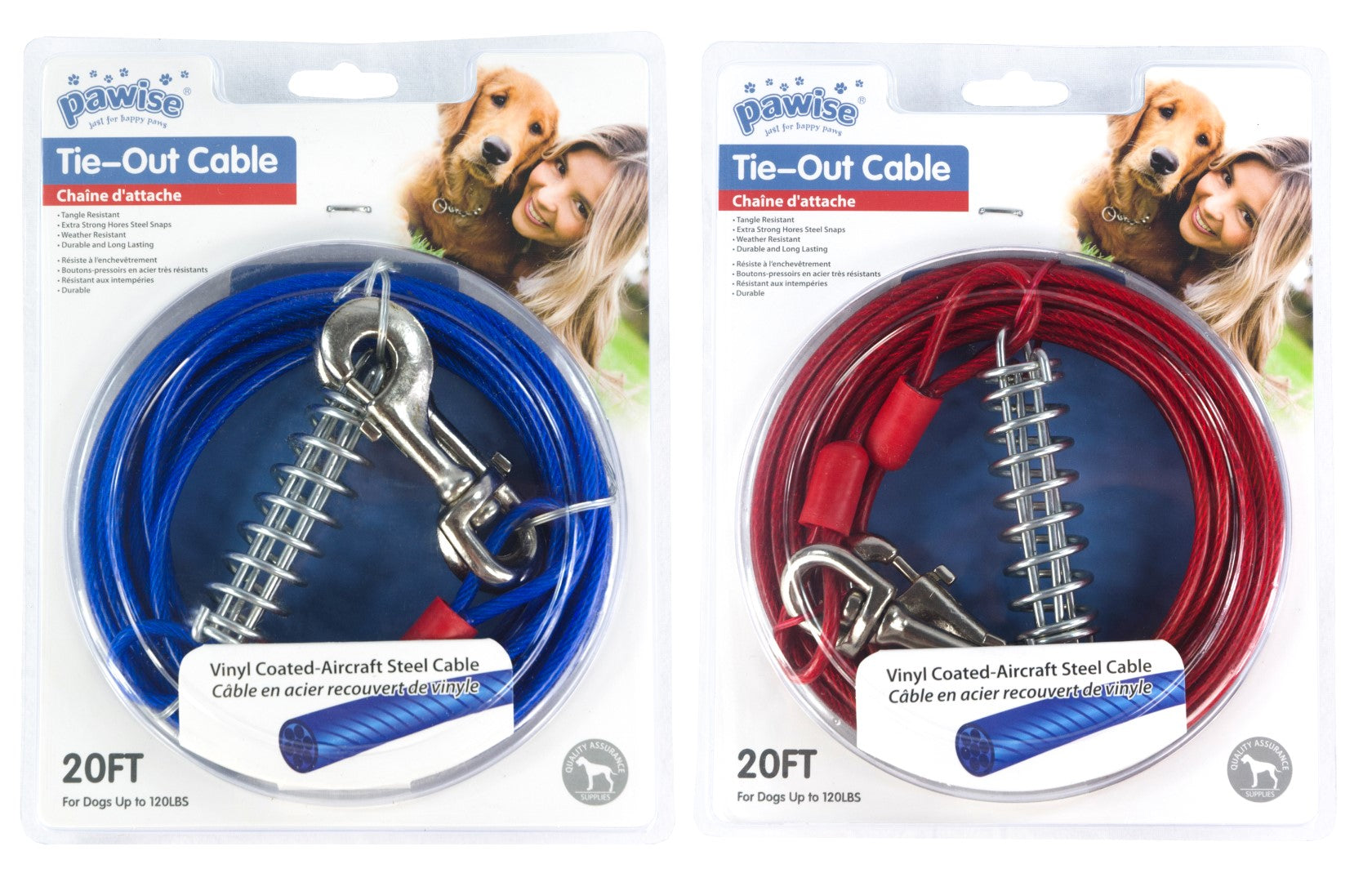 Cavo da Esterno per Cani Pawise Tie-Out Cable Heavy Duty da 7 metri, in acciaio rivestito in vinile, colore assortito