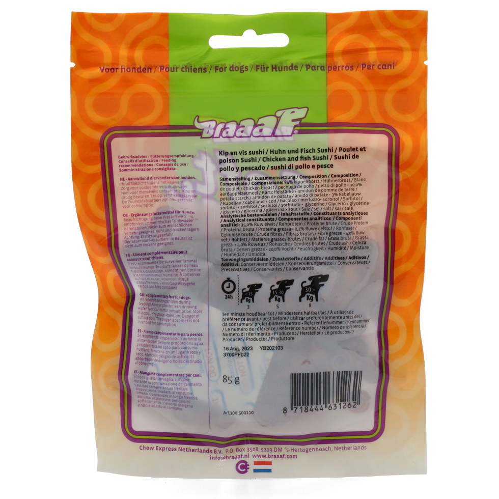 Braaaf Soft Snack – Soft Sushi Duck & Fish/Chicken & Fish (85g)