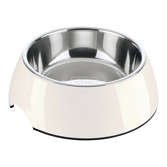 Ciotola Hunter Bianca 350 ml in Melamina e Acciaio per Cani-0