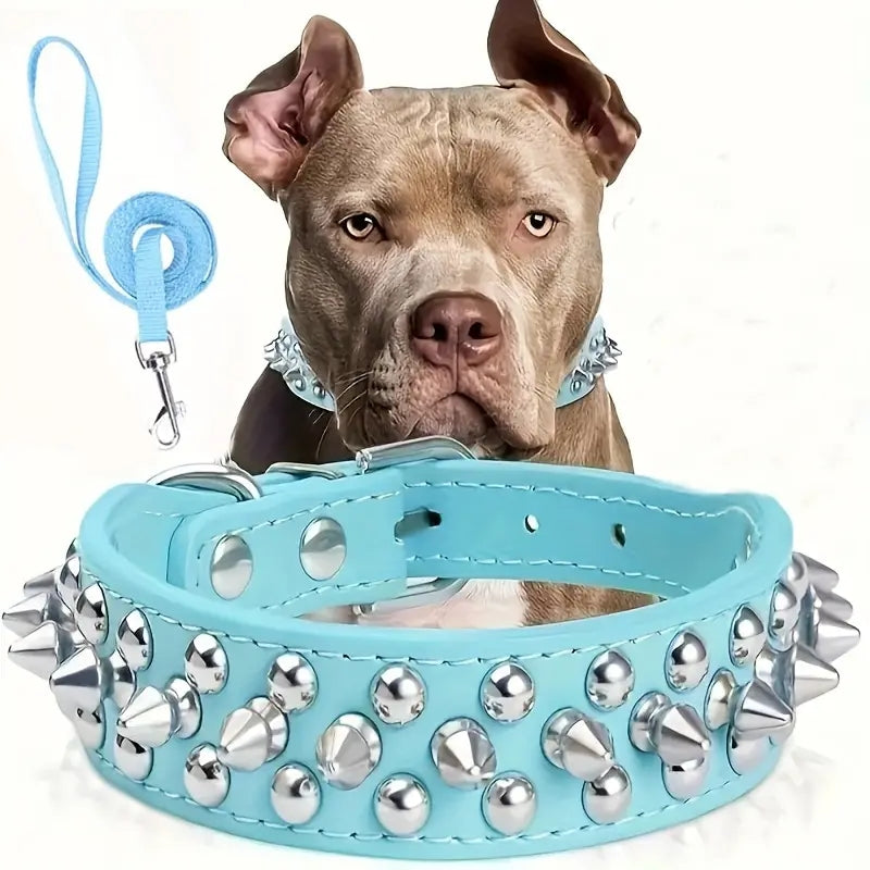 Studded Leather Collar and Leash Set – Adjustable and Stylish for Dogs of All Sizes