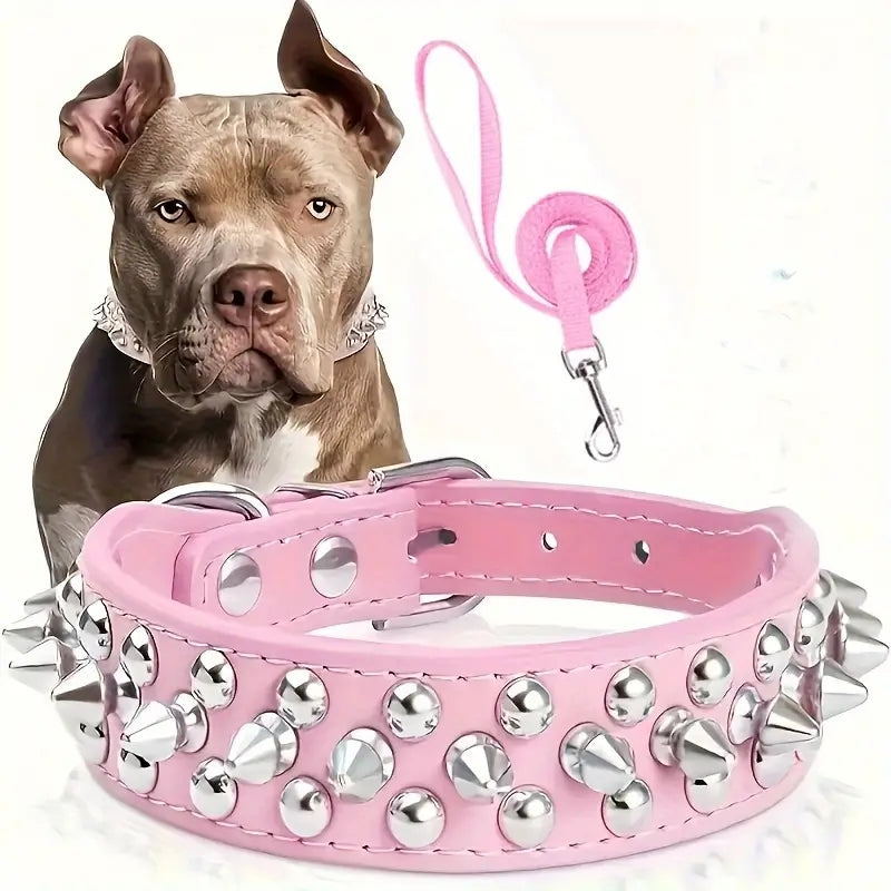 Studded Leather Collar and Leash Set – Adjustable and Stylish for Dogs of All Sizes