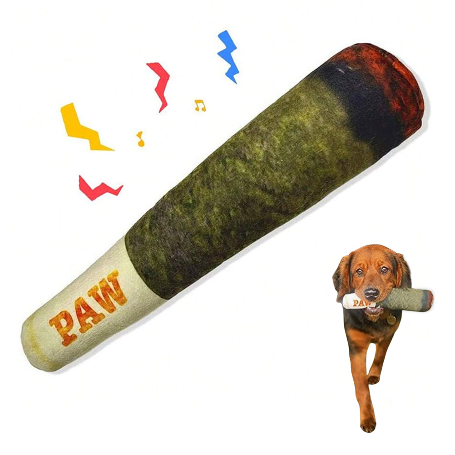 Interactive Cigar Dog Toy - Squeaky and Teething Plush for Small and Medium Breeds