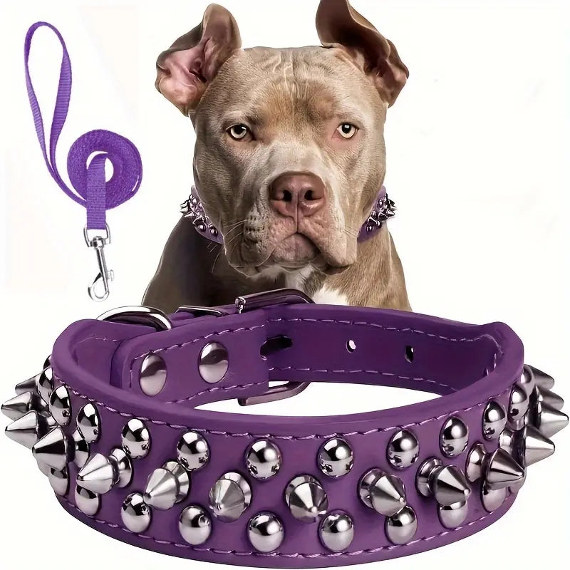 Studded Leather Collar and Leash Set – Adjustable and Stylish for Dogs of All Sizes