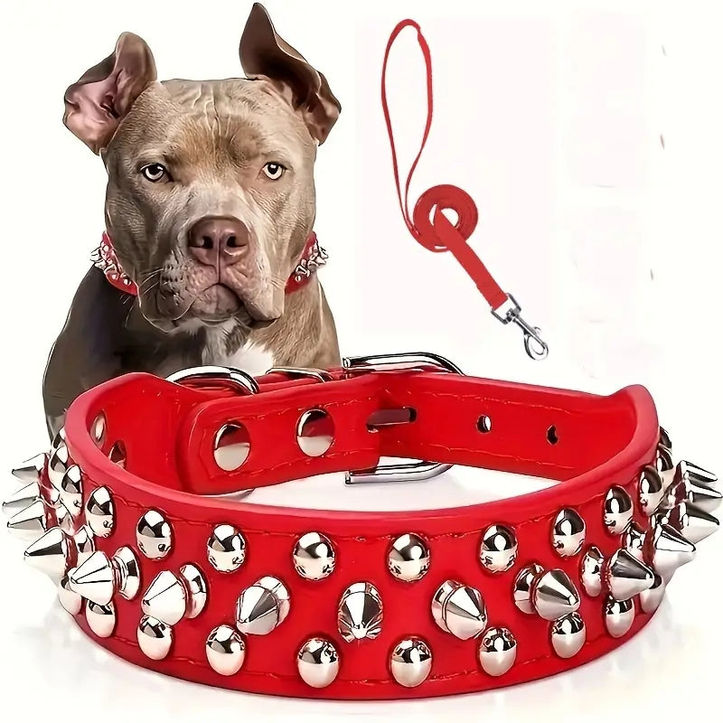 Studded Leather Collar and Leash Set – Adjustable and Stylish for Dogs of All Sizes