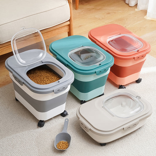 contenitore pieghevole ed ermetico, progettato per garantire freschezza e ordine. Ideale per crocchette, riso, cereali o altri alimenti secchi