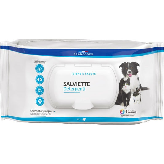 Salviette Detergenti Francodex per Cani Gatti e Roditori 80 pz – Igiene Delicata Quotidiana