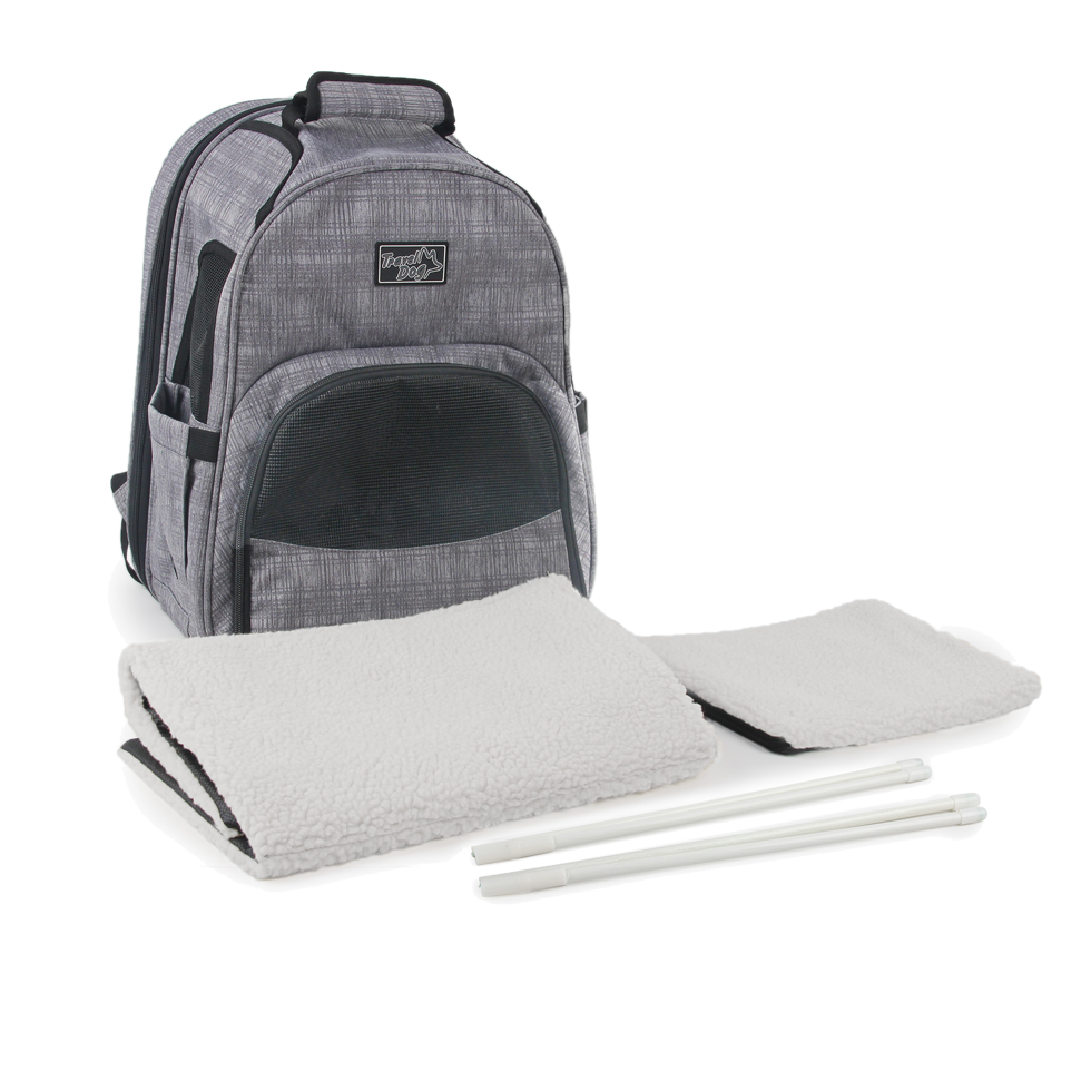 Zaino trasportino estensibile per cani e gatti AFP Travel Dog, dimensioni 46 x 30 x 20 cm, estensibile fino a 105 cm, con tasche laterali e finestra in rete.​