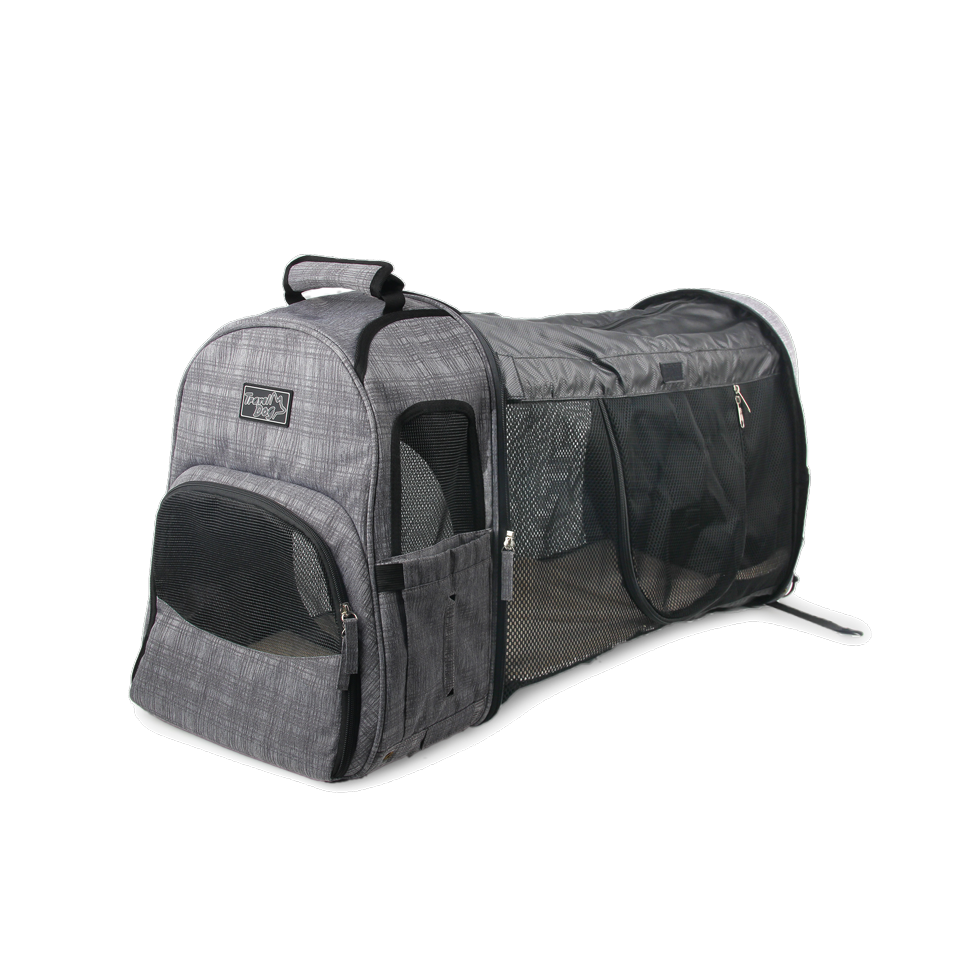 Zaino trasportino estensibile per cani e gatti AFP Travel Dog, dimensioni 46 x 30 x 20 cm, estensibile fino a 105 cm, con tasche laterali e finestra in rete.​