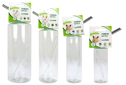 Abbeveratoio Pawise per roditori, con beccuccio antigoccia e fissaggio a gabbia, disponibile in 4 taglie.