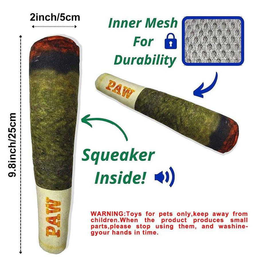 Interactive Cigar Dog Toy - Squeaky and Teething Plush for Small and Medium Breeds