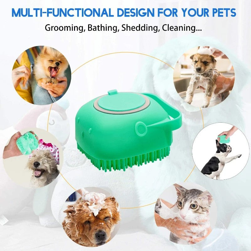 2 in 1 Bath Brush for Dogs and Cats – Massager with Shampoo Dispenser