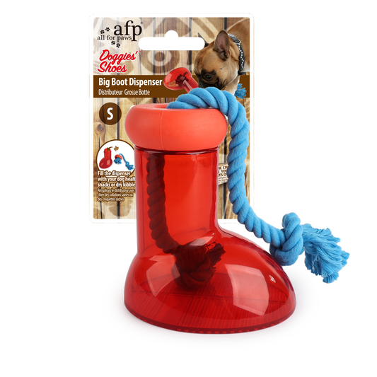 Dispenser interattivo a forma di stivale per cani AFP Doggies' Shoes con corda, riempibile con snack