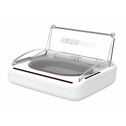 Dispenser automatico SureFlap SureFeed da 400 ml bianco con ciotola in acciaio inox e chiusura ermetica