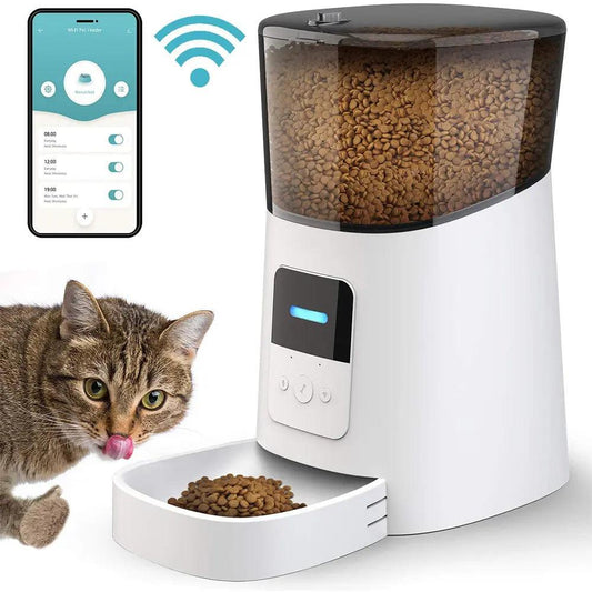 Dispenser automatico smart WiFi per cani e gatti, programmabile con messaggio vocale e controllo da remoto
