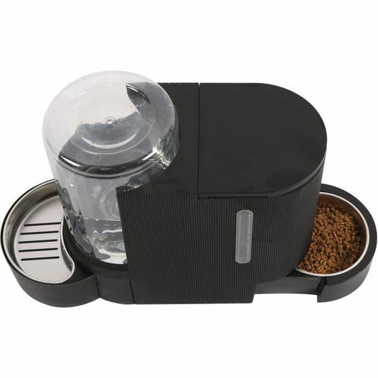 Dispenser doppio MPETS Duplo per cani e gatti con serbatoio cibo da 1,3 kg e acqua 3 litri, ciotola in acciaio inox