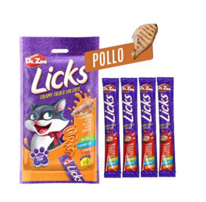 Snack cremoso per gatti DR. ZOO Licks al pollo 4x15g, senza conservanti