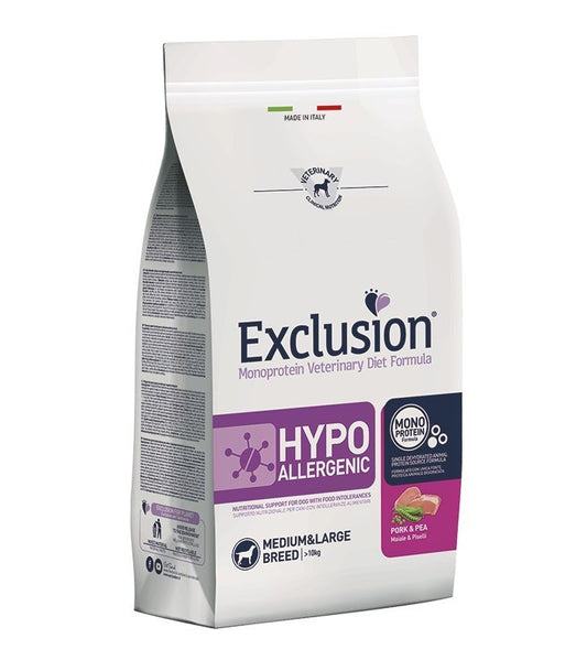 Crocchette Exclusion Diet Hypoallergenic Maiale e Piselli per cani adulti medium-large – 2 kg