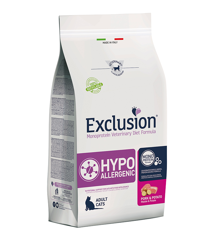 Exclusion Gatto Hypoallergenic Maiale e Patate 300g – Crocchette Monoproteiche Veterinarie Grain Free