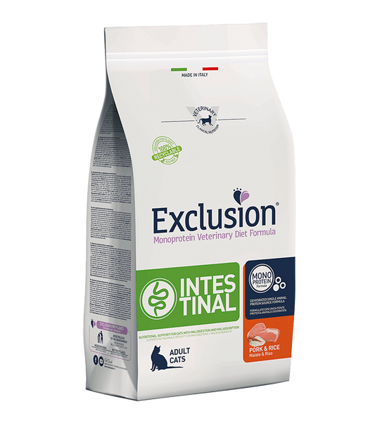 Exclusion Intestinal Gatto 300g – Crocchette Monoproteiche Maiale e Riso per Problemi Intestinali