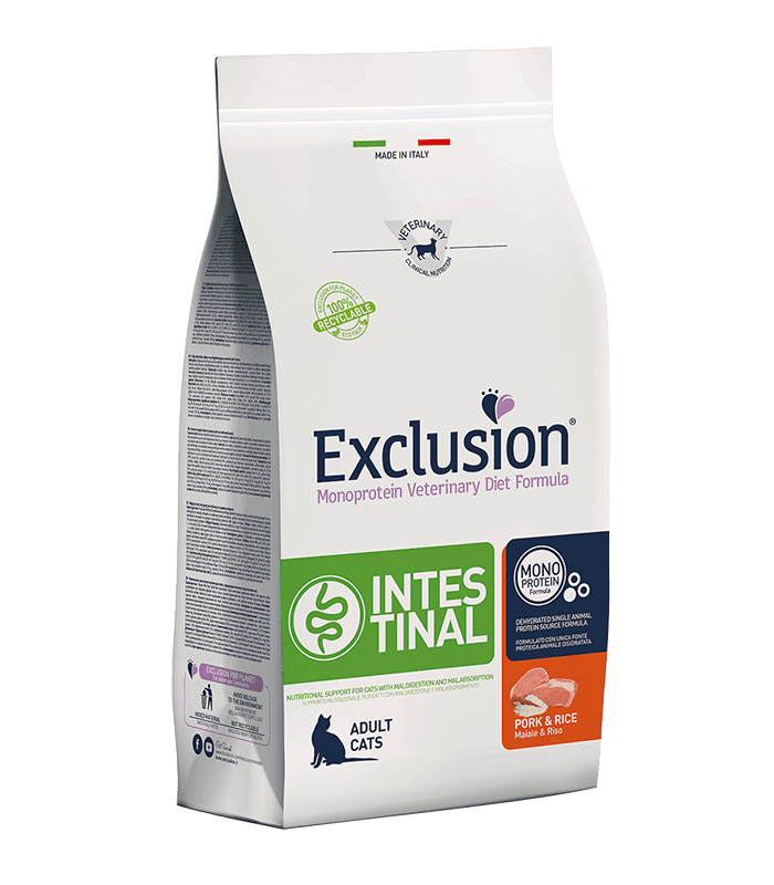 Exclusion Intestinal Gatto 300g – Crocchette Monoproteiche Maiale e Riso per Problemi Intestinali