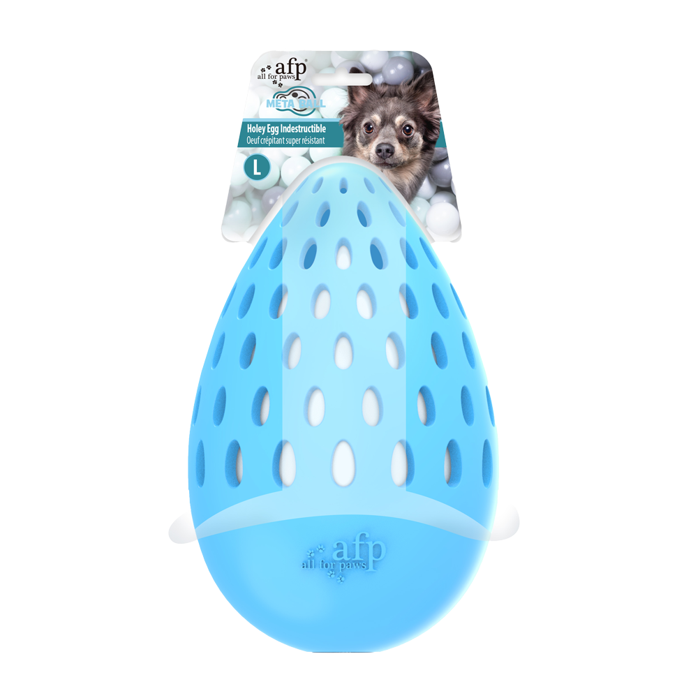 Gioco a forma di uovo per cani AFP Meta Ball Holey Egg con suono frusciante e gomma resistente
