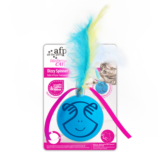 Gioco elettronico rotante per gatti Dizzy Spinner AFP con piume e nastri