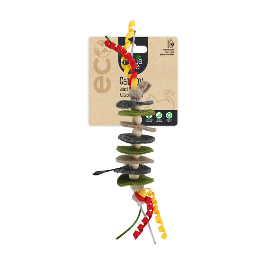 Gioco per gatti con cordino e catnip, in feltro riciclato Repreve®, sostenibile ed ecologico