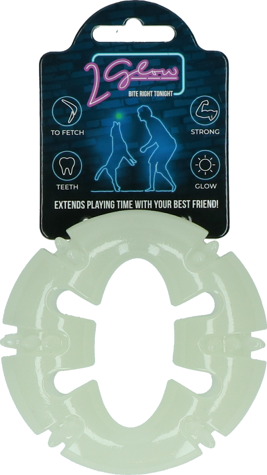 Palla porta-premietti luminescente per cani Glow Bite Right Tonight, ø 10 x 3,2 cm, ideale per gioco notturno e igiene orale.