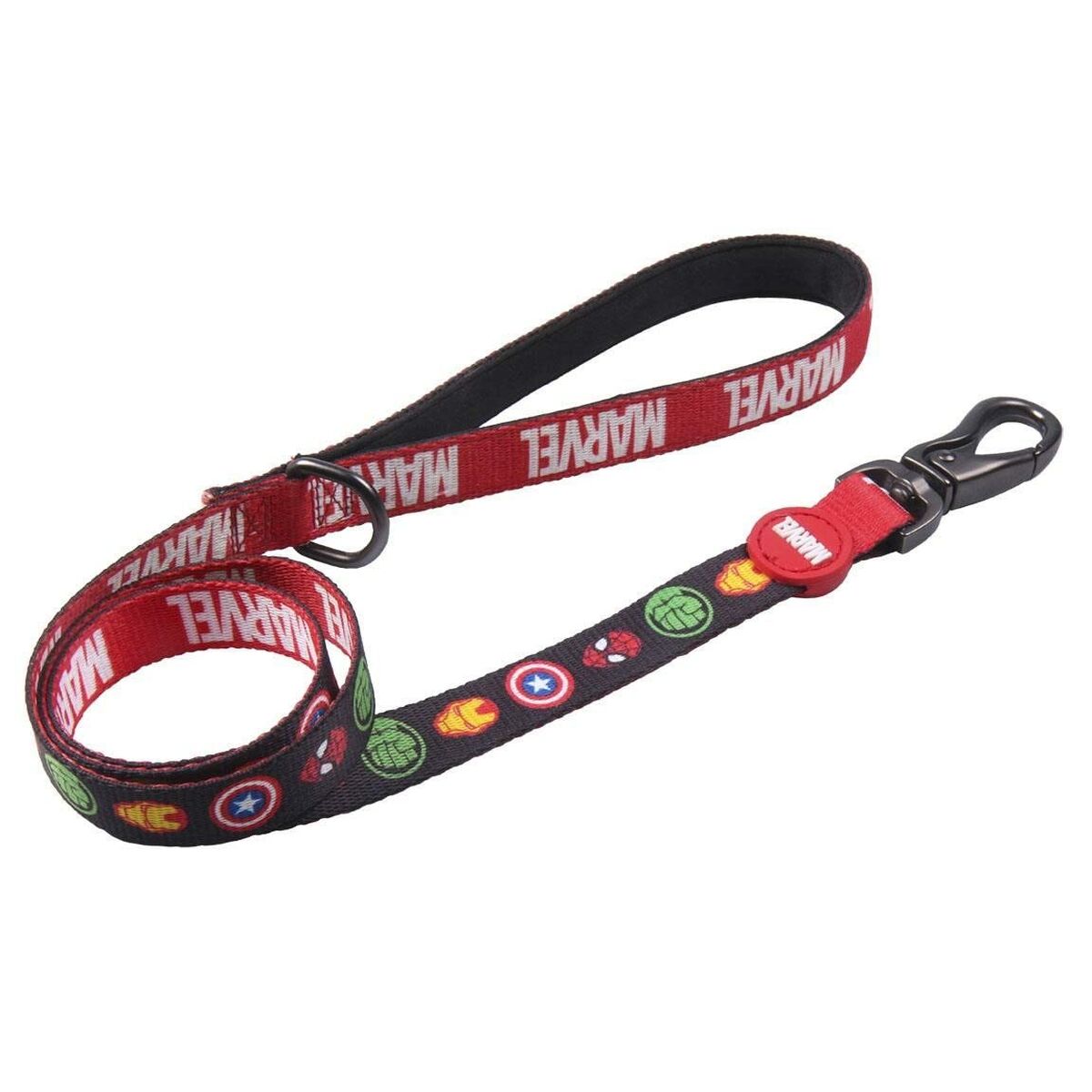 Guinzaglio per cani rosso con grafica Marvel, in poliestere resistente con moschettone in metallo