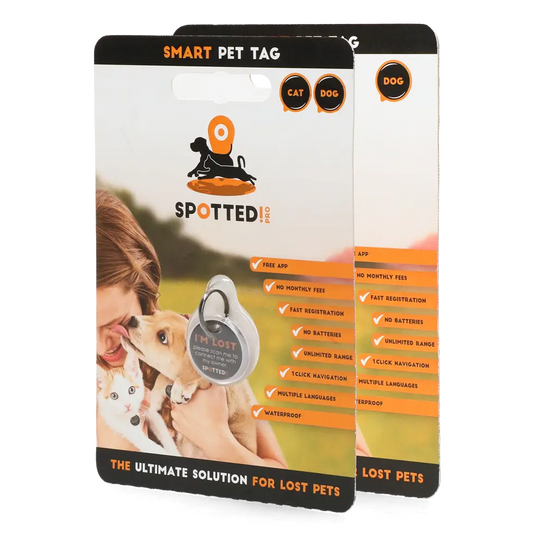 Medaglietta Smart Spotted! Pro per cani e gatti con tecnologia NFC e QR Code integrati.