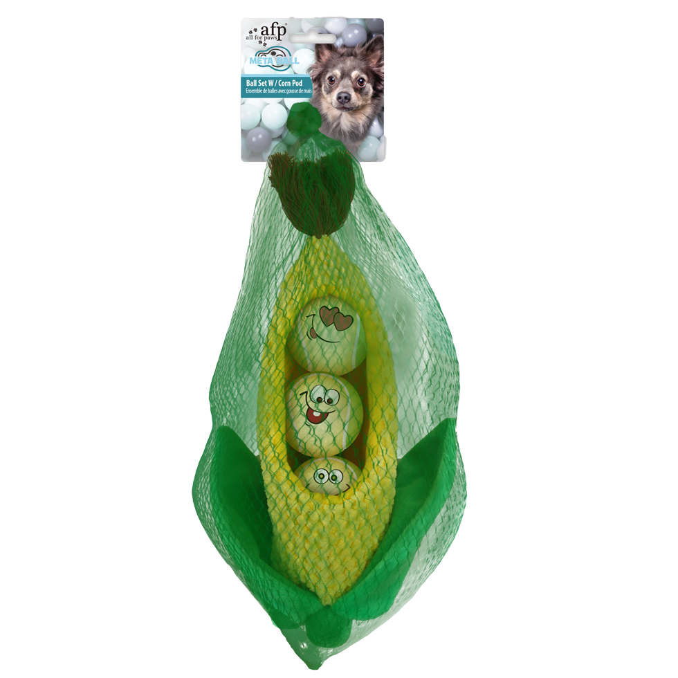 Meta Ball Set 3 Palline Tennis con custodia a forma di mais per cani