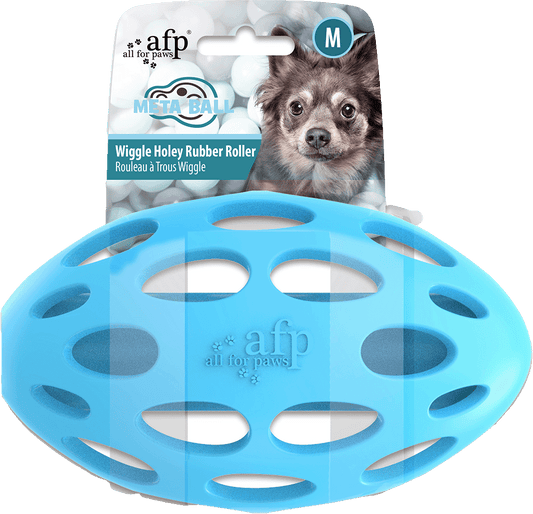 Palla interattiva in gomma con suono per cani AFP Meta Ball Wiggle Holey Roller Taglia M