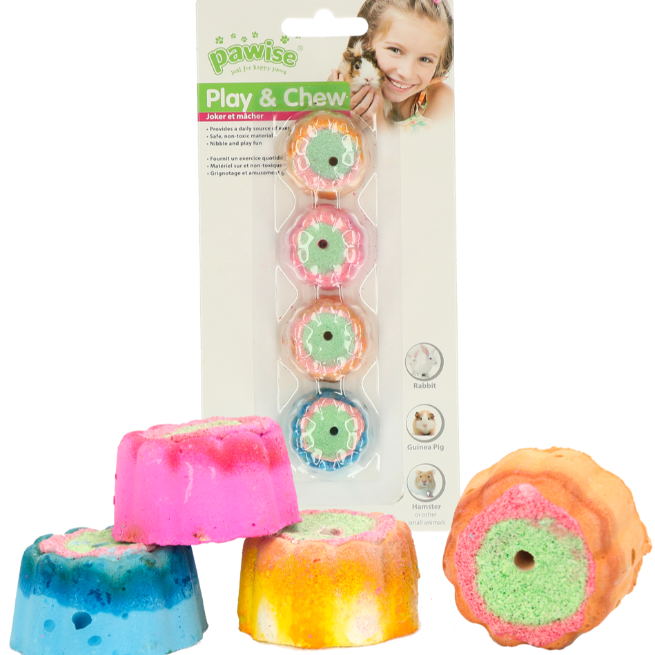  Mini tortine Mineral Pie di Pawise per roditori, colorate, minerali, ideali per gioco e limatura dei denti.