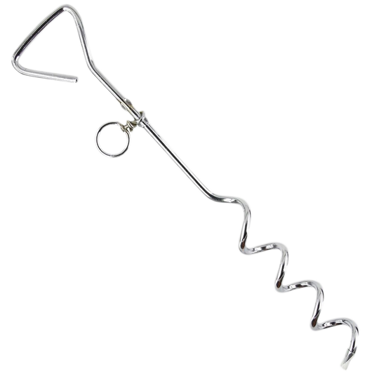 Picchetto a spirale Pawise in acciaio zincato con anello girevole per fissare il guinzaglio del cane durante attività all'aperto.