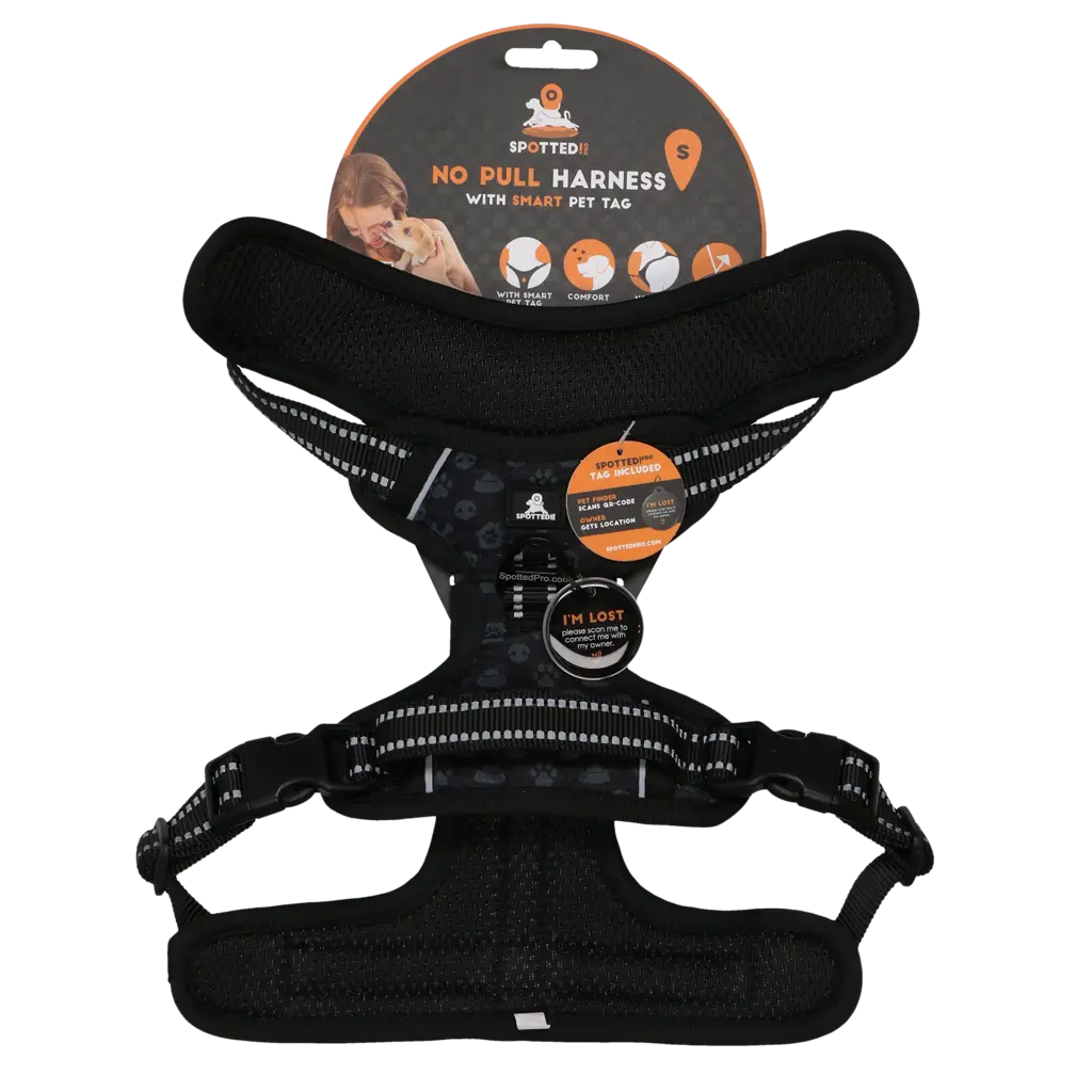 Pettorina PRO Grigio Scuro Spotted! con tag digitale NFC/QR integrato per cani.
