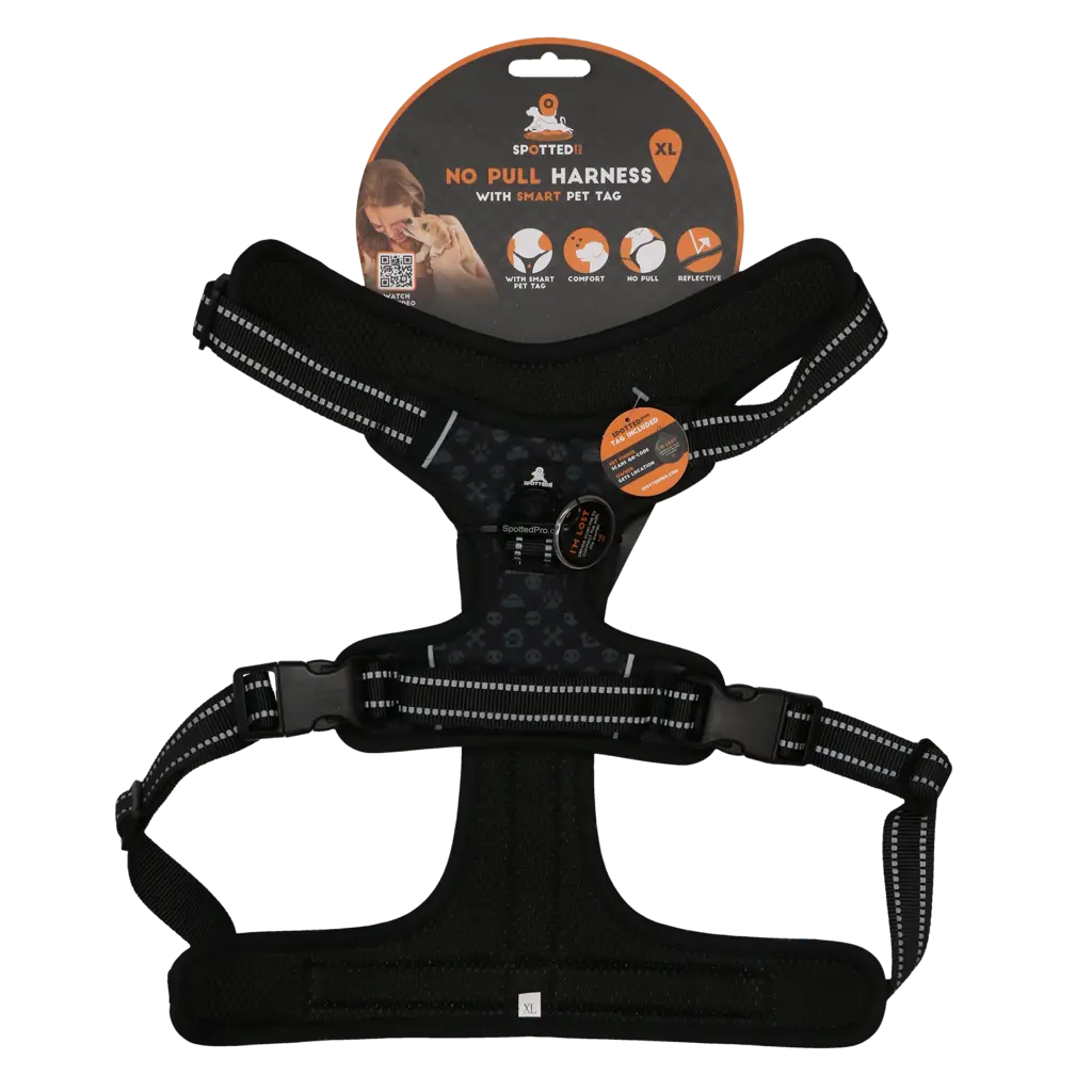Pettorina PRO Grigio Scuro Spotted! con tag digitale NFC/QR integrato per cani.