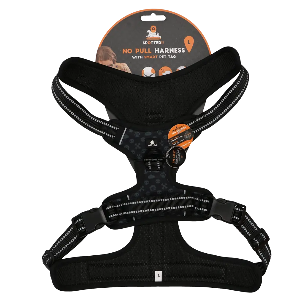 Pettorina PRO Grigio Scuro Spotted! con tag digitale NFC/QR integrato per cani.