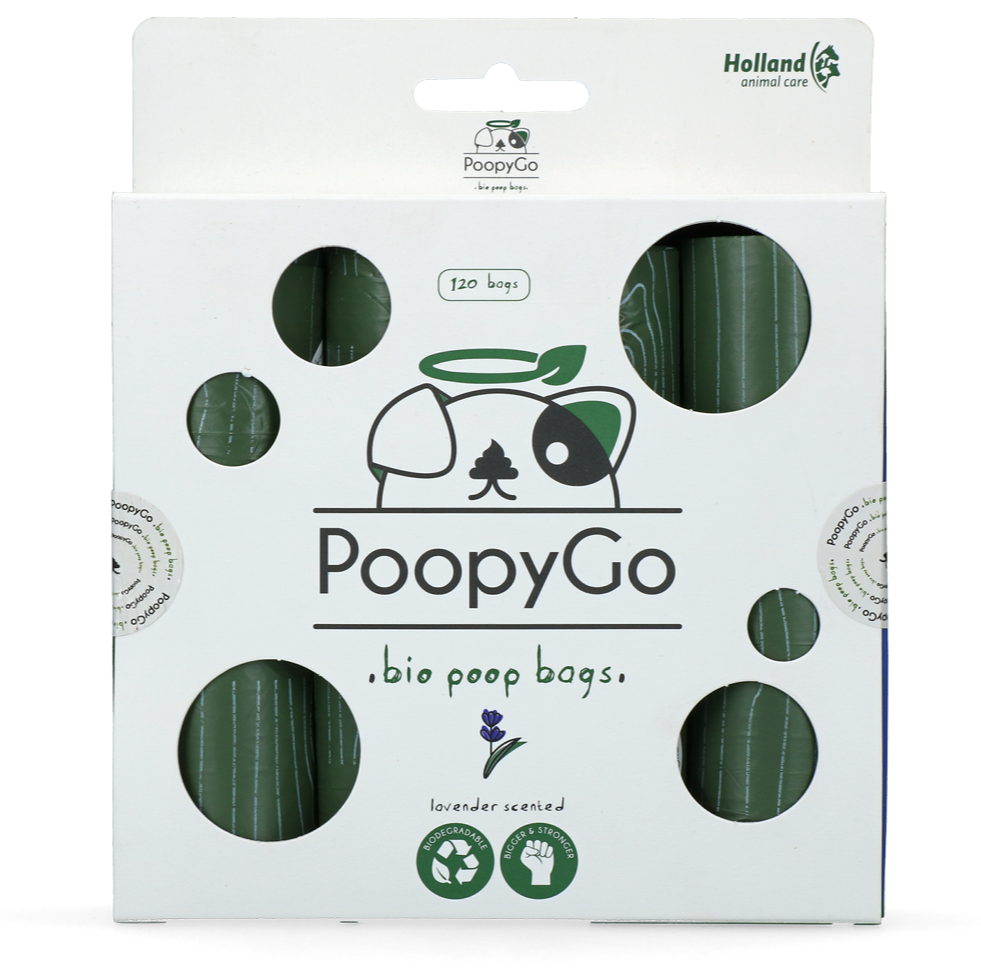 Sacchetti PoopyGo biodegradabili alla lavanda per cani – confezione 120 pezzi eco-friendly