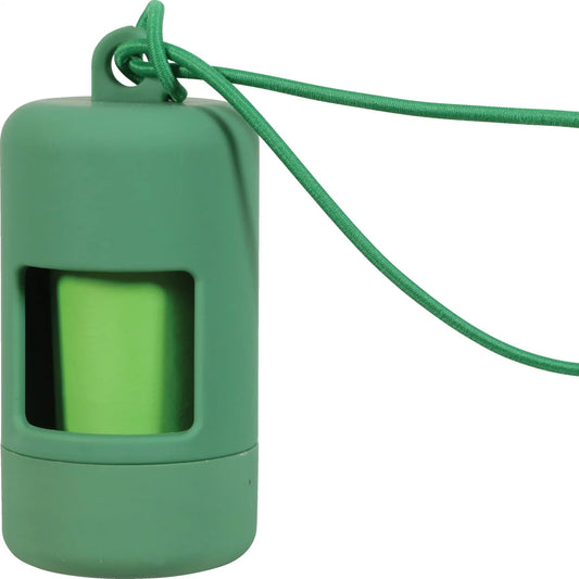 Porta sacchetti per cani colore kaki – dispenser compatto con moschettone