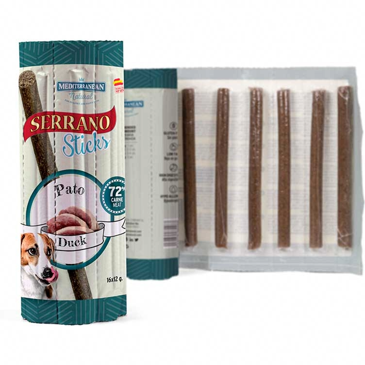 SERRANO Sticks per cani 16x12g, gusto anatra snack semi-umidi