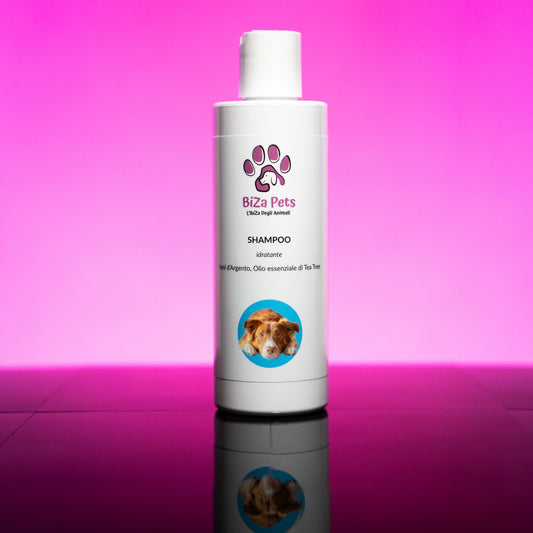 Shampoo idratante naturale BiZa Pets per cani con Tea Tree, Tè Verde e argento