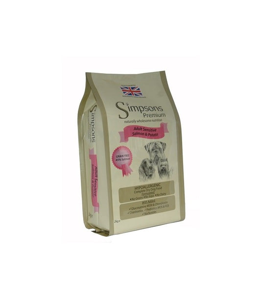 Simpsons Premium Cane Adult Sensitive Salmone e Patate 2kg – Crocchette Grain Free Ipoallergeniche