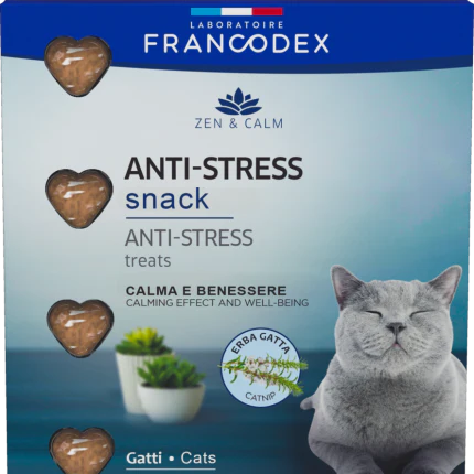 Snack Antistress Francodex per gatti – cuoricini calmanti all’erba gatta, confezione da 12 snack (18 g)