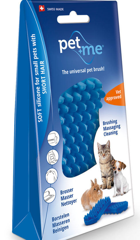 Spazzola Pet+Me Blu per gatti a pelo corto e conigli – delicata, lavabile, in silicone alimentare
