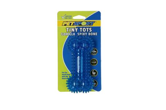 Gioco per cani piccoli Tiny Tots Gorilla Spiky Bone – 10 cm, rosso o blu