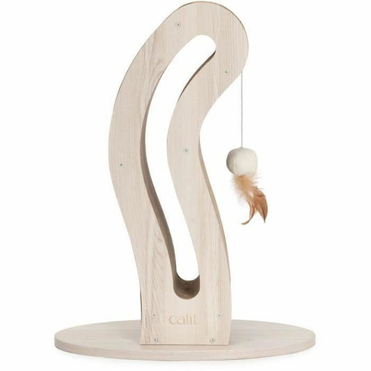 Tiragraffi per gatti Catit in legno naturale con design ondulato e gioco con piuma