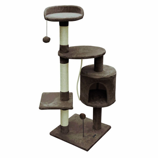 Tiragraffi Gloria Marrone 112 cm con cuccia, colonne in sisal e piattaforme per gatti