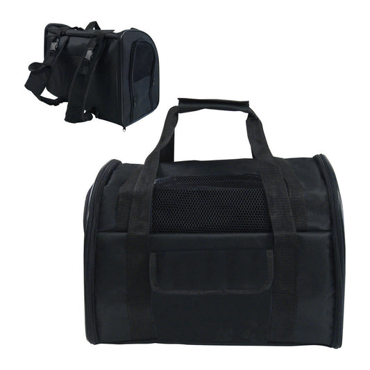 Zaino trasportino nero per cani e gatti Gloria Kangaroo 41x30x21 cm, con griglia, tasche e spallacci