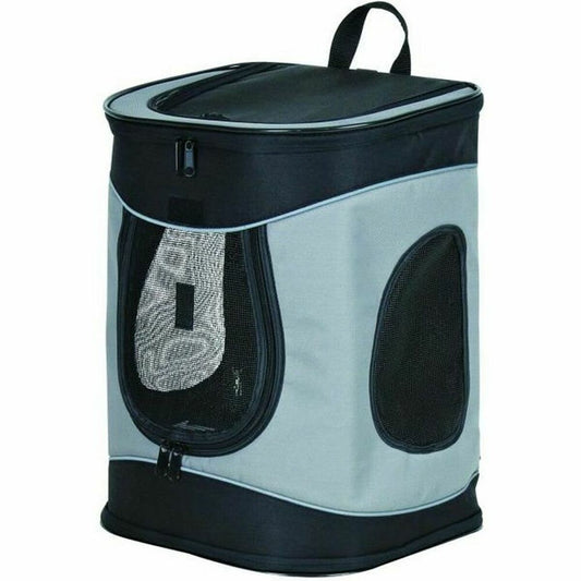 Zaino trasportino Trixie Timon nero/grigio per cani e gatti, dimensioni 34 x 44 x 30 cm, con spallacci imbottiti e aperture frontale e superiore