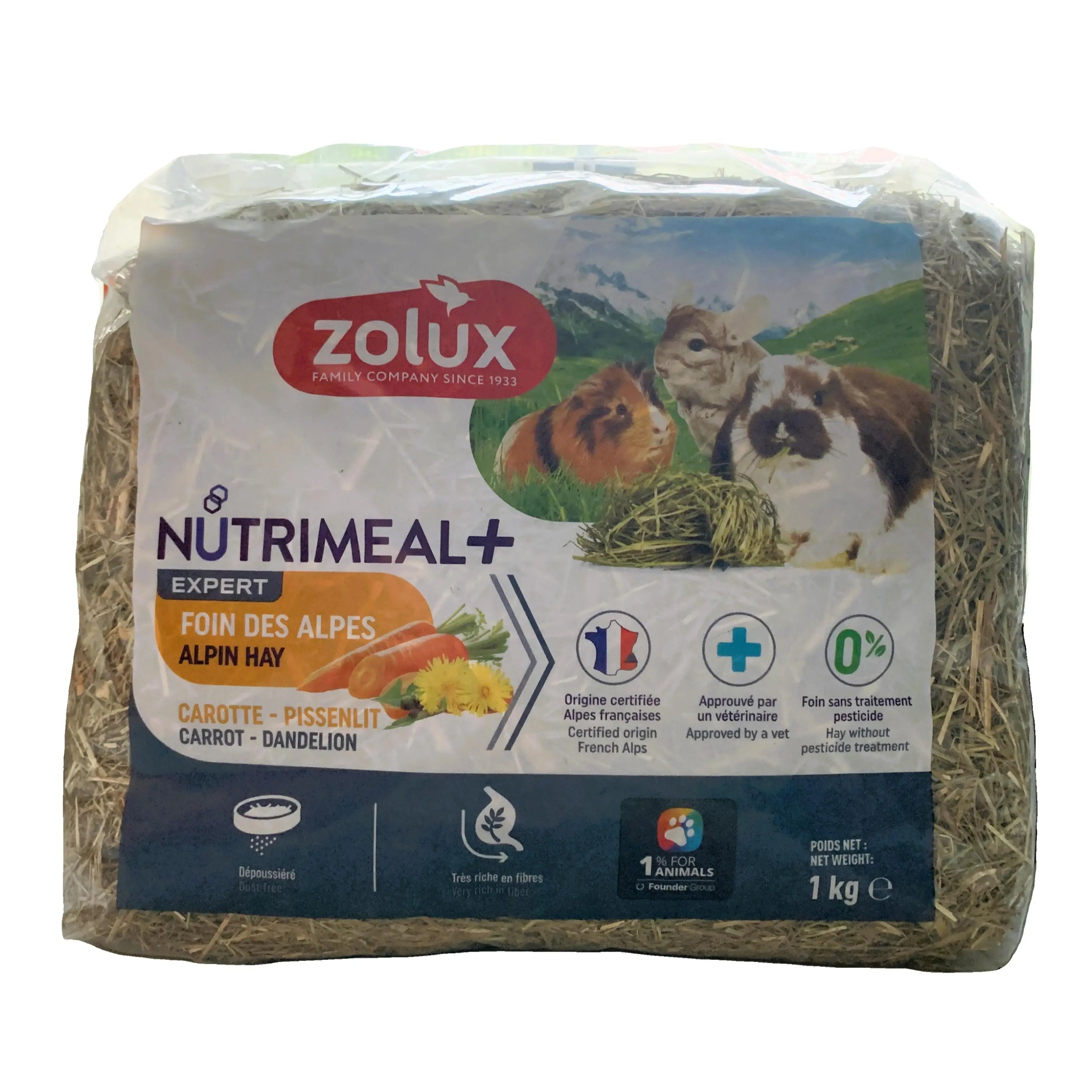 Fieno Zolux Nutrimeal+ con carota e tarassaco per conigli e roditori – 1 kg